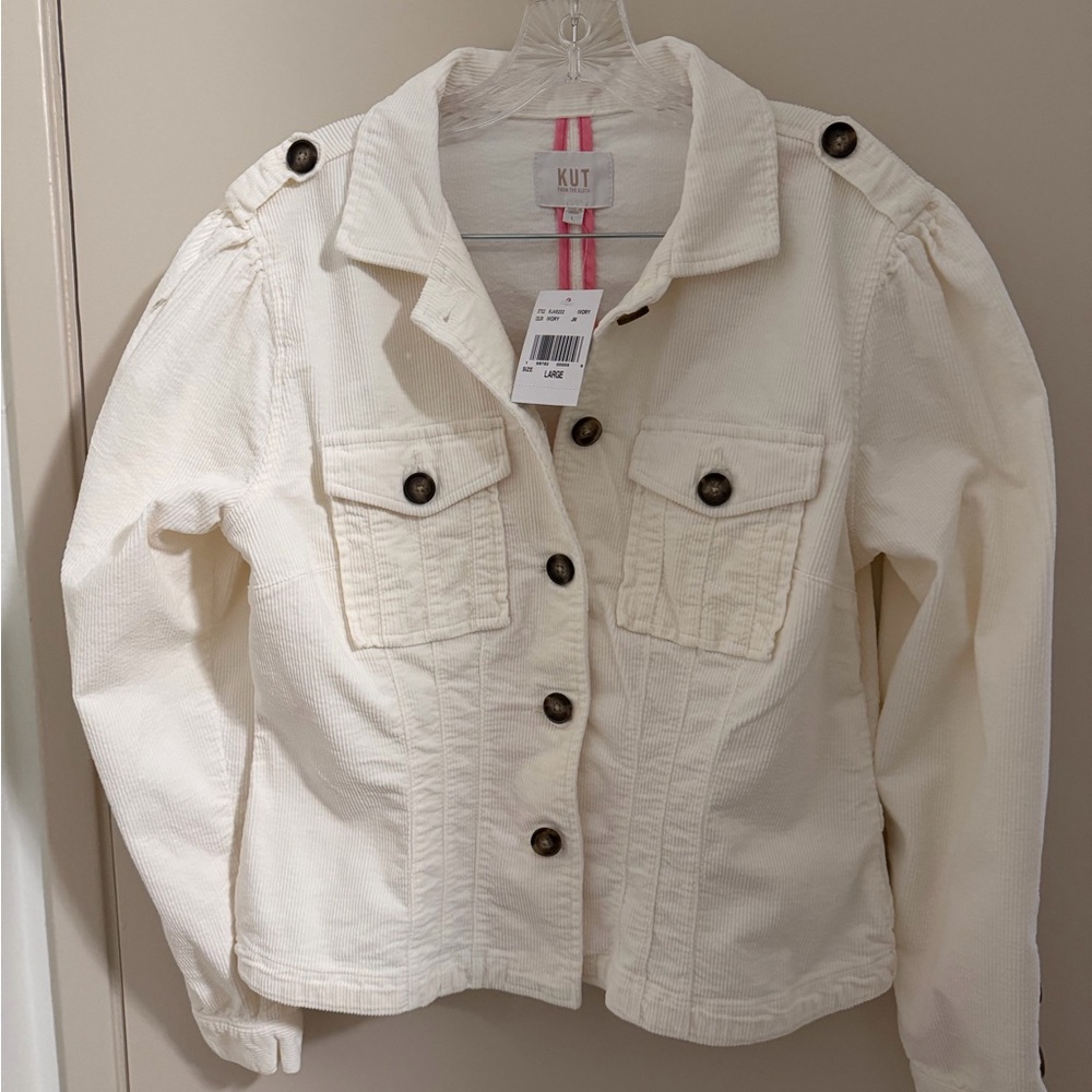 Large Kut from the Kloth ivory Corduroy Button-Front Jacket with Chest Pockets